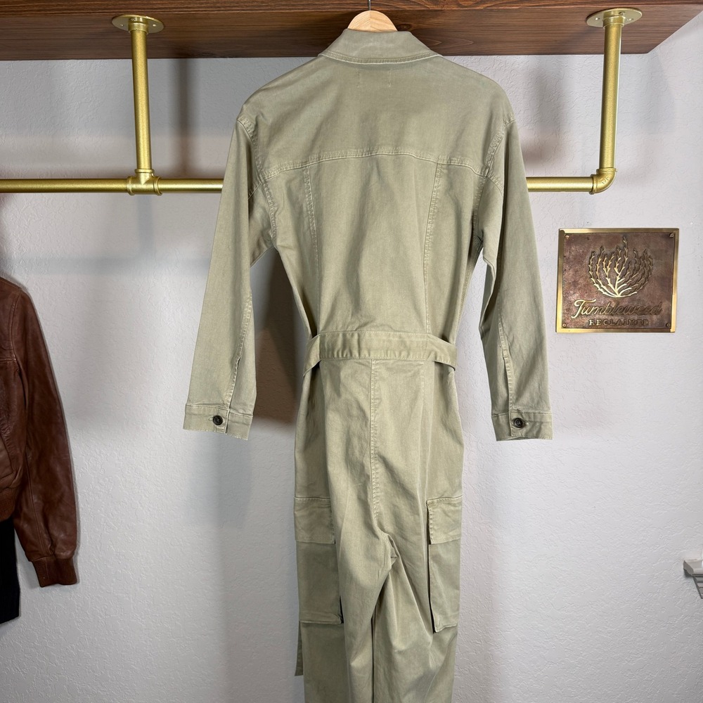 FRAME Washed Olive Green Utility Cargo Belted Jumpsuit BJMP999‎ Womens XS - Picture 8 of 10